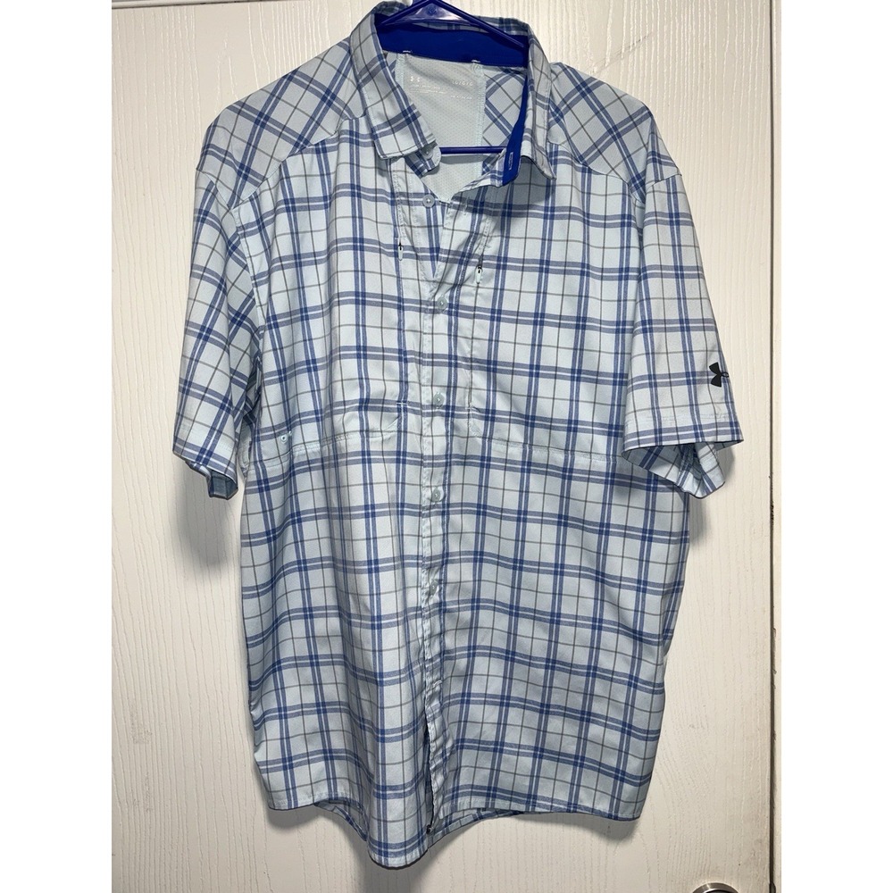 Under Armour Shirt Mens Large Blue Tide Chaser Check Fishing Button Up Hiking